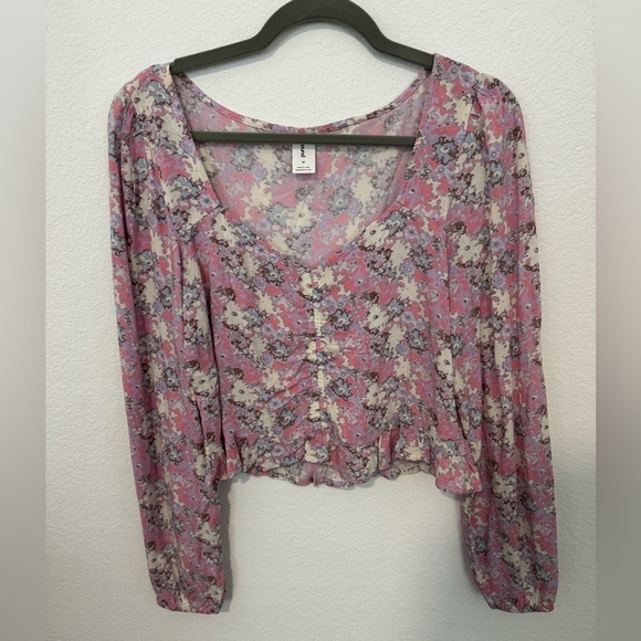 ABOUND Dusty Pink and Purple V Neck Long Sleeve Top NWT - Picture 1 of 7